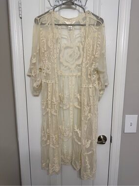 LC Lauren Conrad Cream Sheer Embroidered Lace Maxi Dress